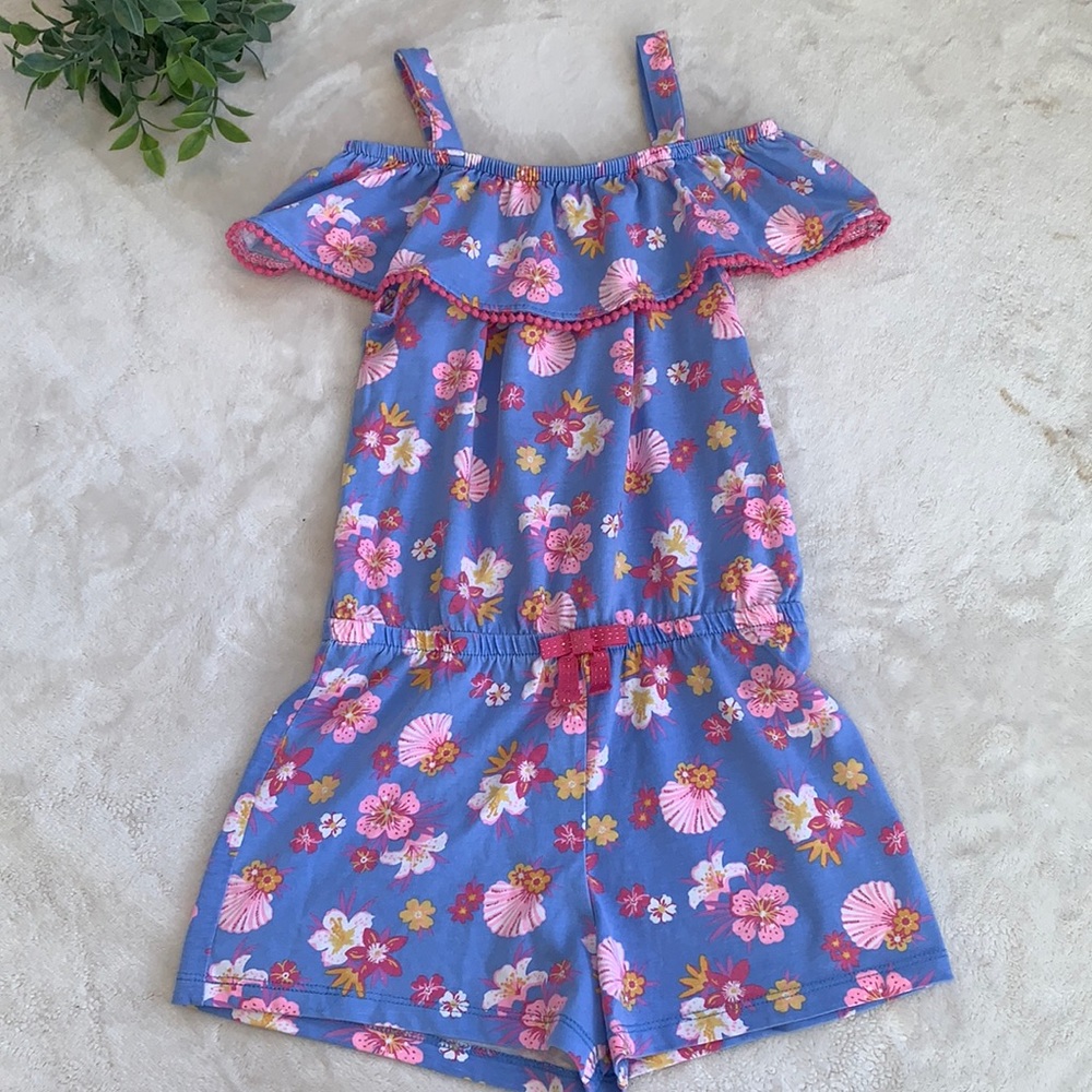 Tommy Bahama Blue Tropical Romper EUC Floral & Shells